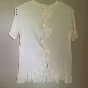 White Ruffle Hem T-Shirt Top
